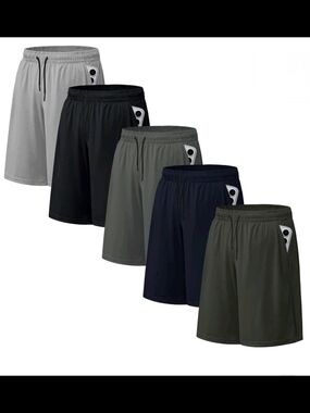 Men's Athletic Drawstring Basketball Shorts - Pack of 5 Size Large